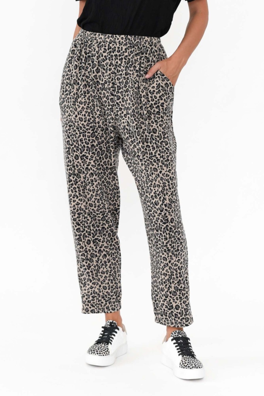 Clothing Cotton Village Pants | Allora Brown Leopard Stretch Pant