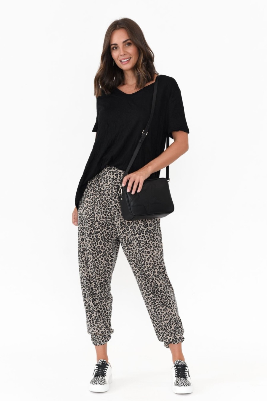 Clothing Cotton Village Pants | Allora Brown Leopard Stretch Pant