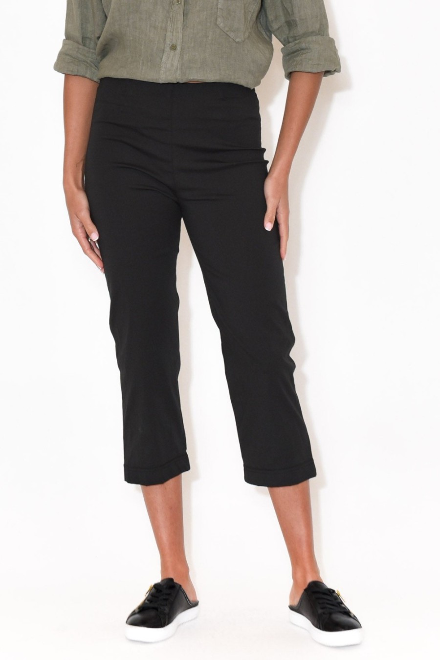 Clothing Orientique Pants | Darcy Black Cotton Capri Pant