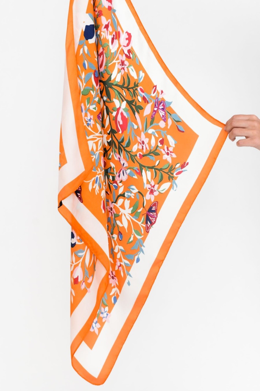 Clothing Zoda Scarves | Cresta Orange Satin Floral Square Scarf