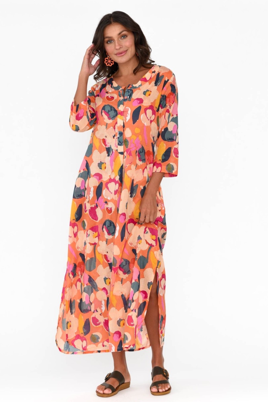 Clothing One Summer Maxi Dresses | Apia Coral Blossom Cotton Maxi Dress