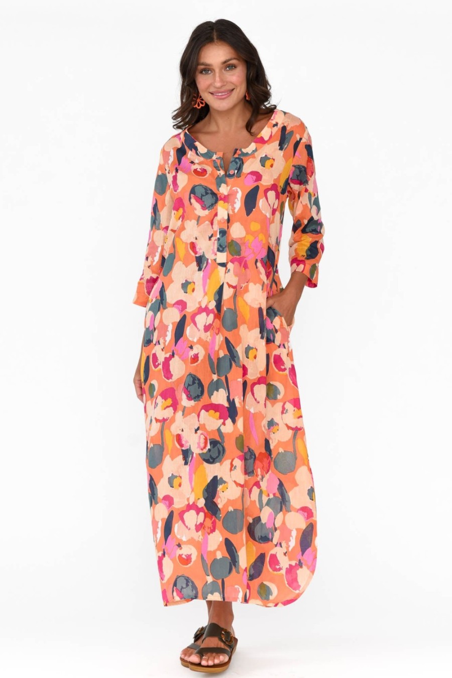 Clothing One Summer Maxi Dresses | Apia Coral Blossom Cotton Maxi Dress