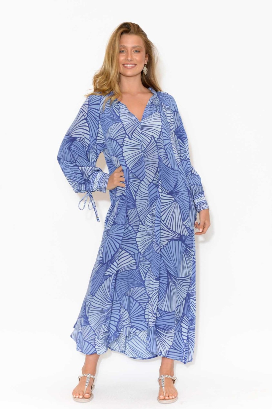 Clothing Inoa Maxi Dresses | Cyrilla Blue Geometric Silk Dress