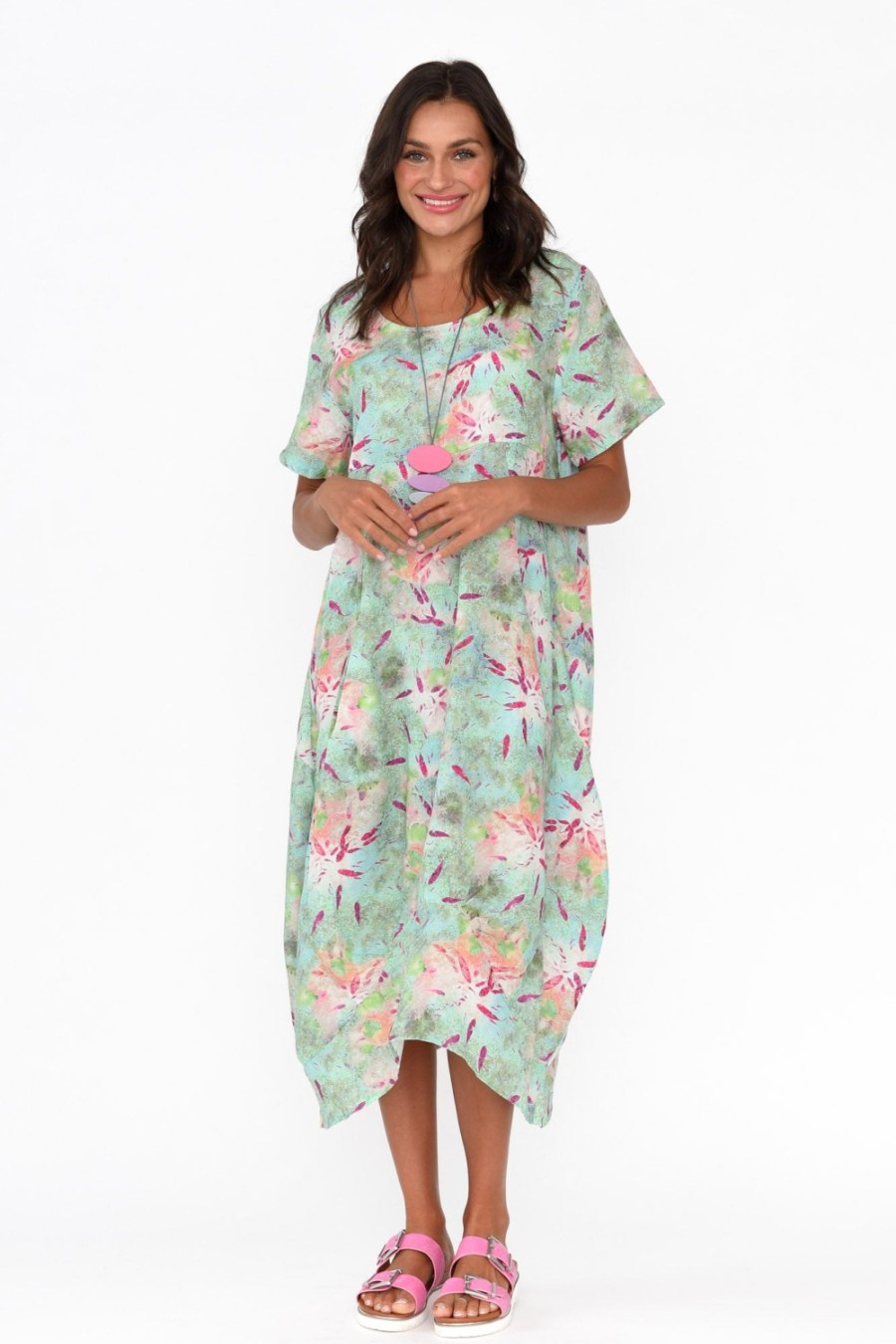 Clothing Cali and Co Linen Dresses | Mattie Mint Abstract Linen Dress