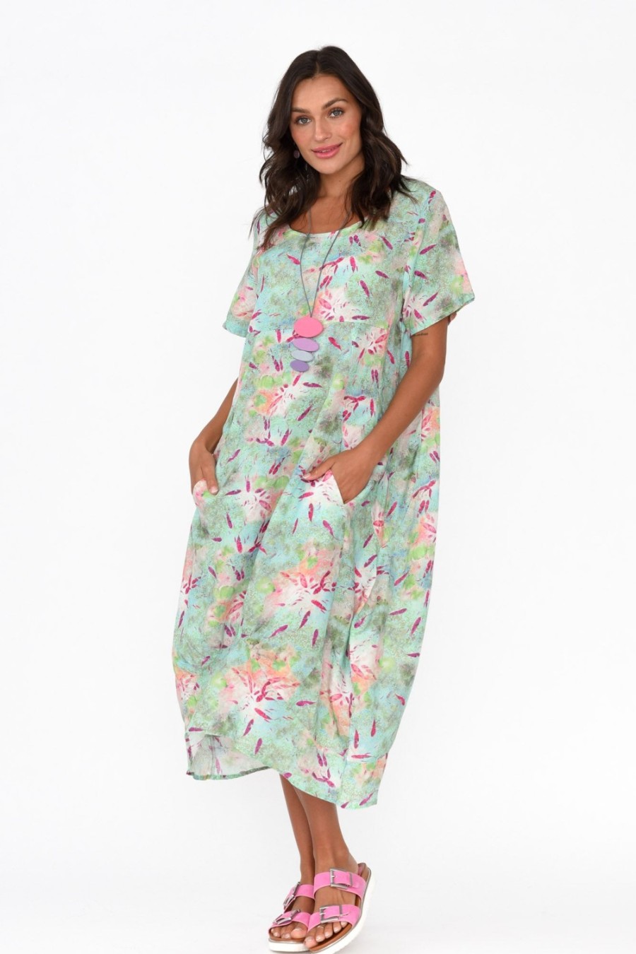 Clothing Cali and Co Linen Dresses | Mattie Mint Abstract Linen Dress