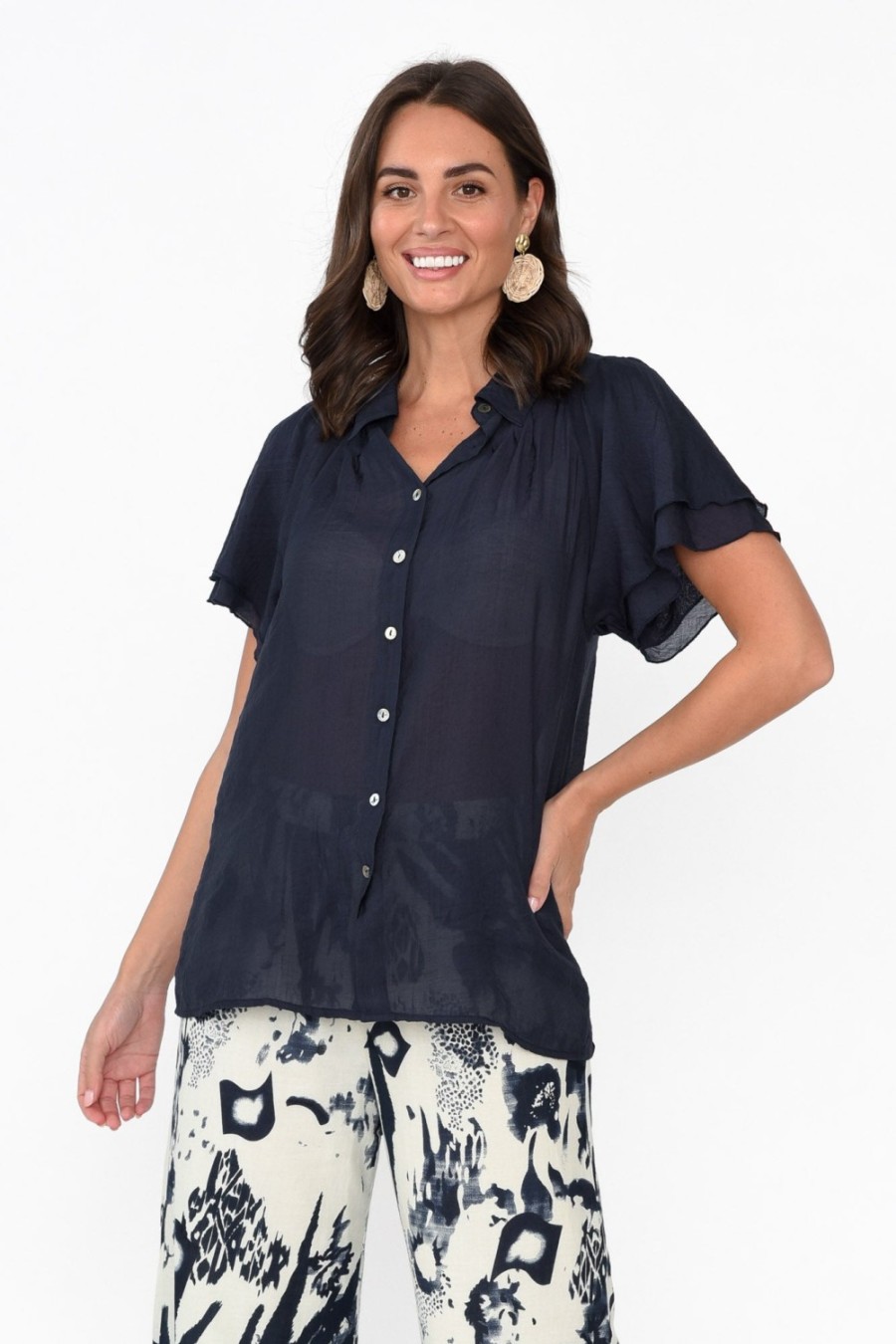 Clothing Hammock u0026 Vine Shirts | Nandi Navy Flutter Sleeve Blouse