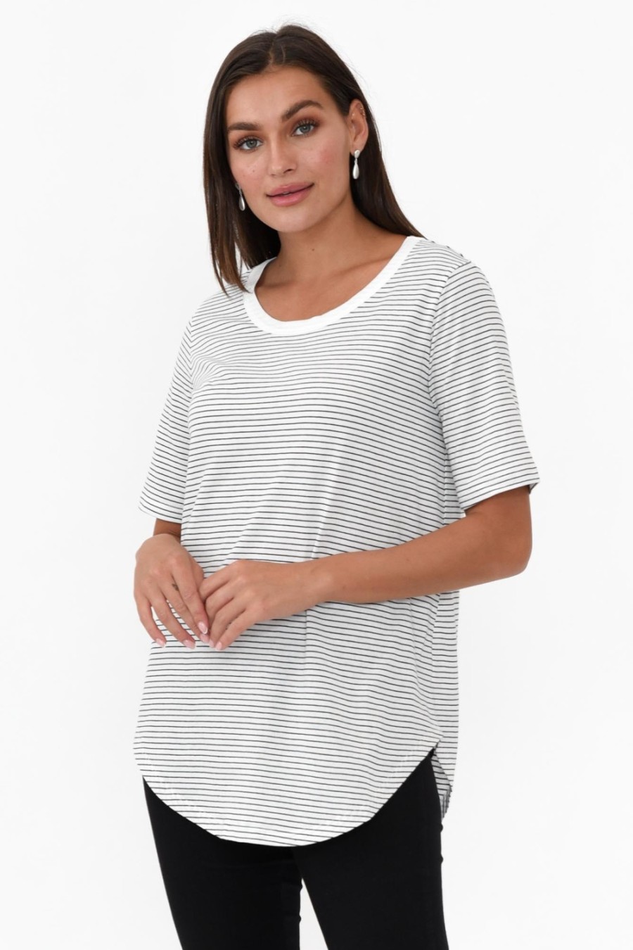 Clothing Betty Basics Cotton Tops | Ariana Black Stripe Cotton Tee