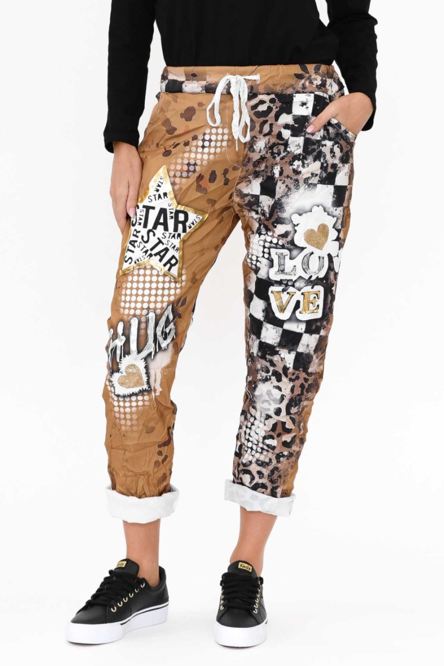 Clothing La Strada Pants | Russo Tan Abstract Drawstring Pant