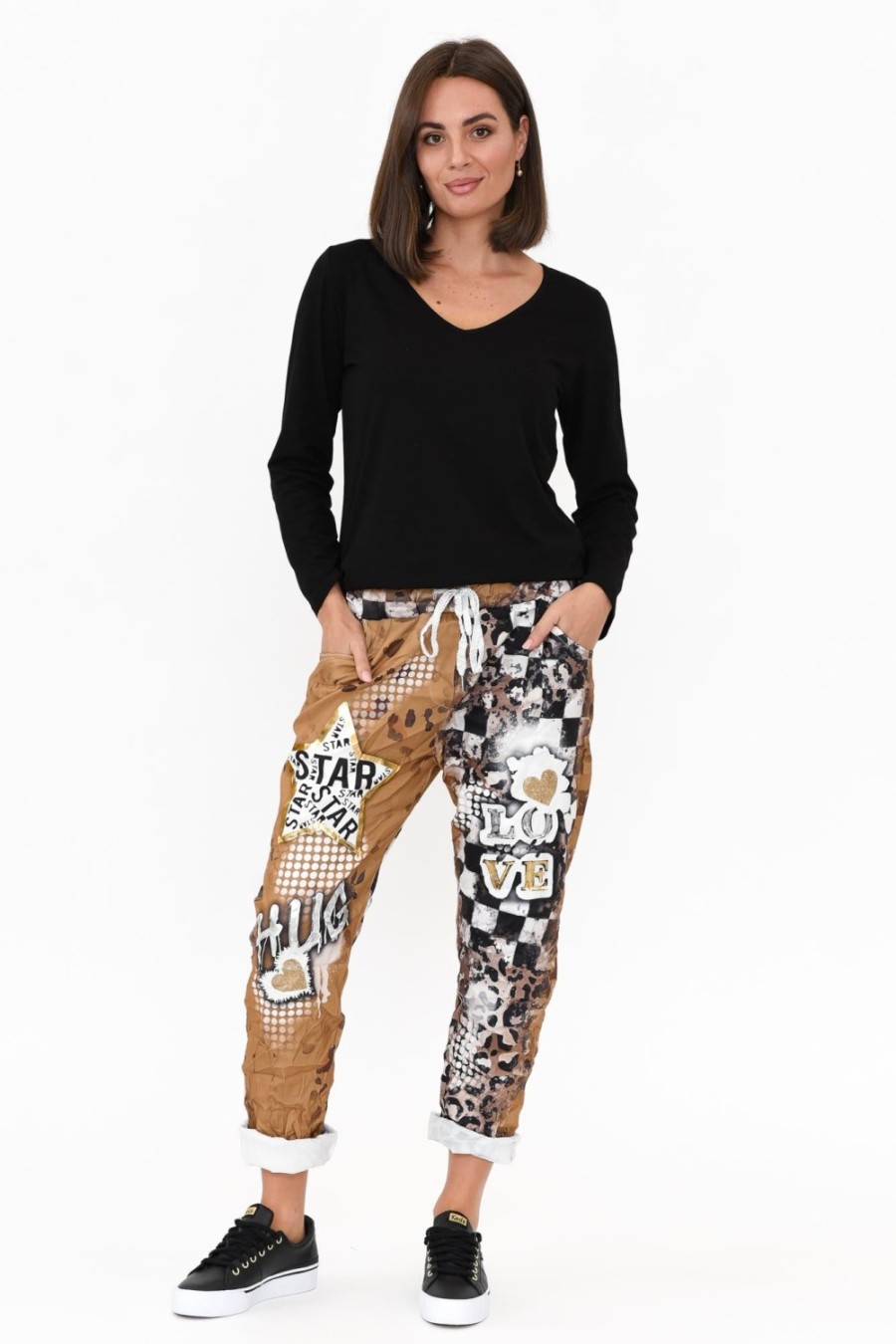 Clothing La Strada Pants | Russo Tan Abstract Drawstring Pant