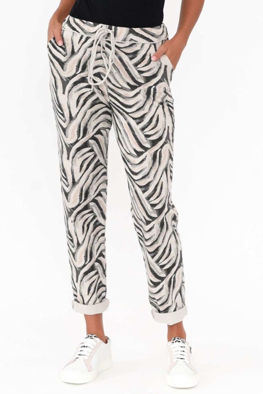 Clothing La Strada Pants | Osaka Black Zebra Cotton Stretch Pant