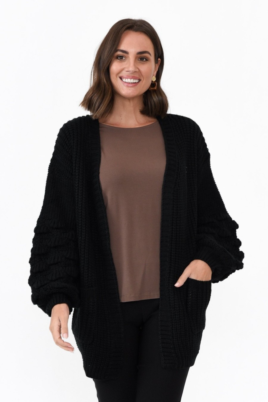 Clothing Willow Tree Knitwear | Malone Black Knit Cardigan