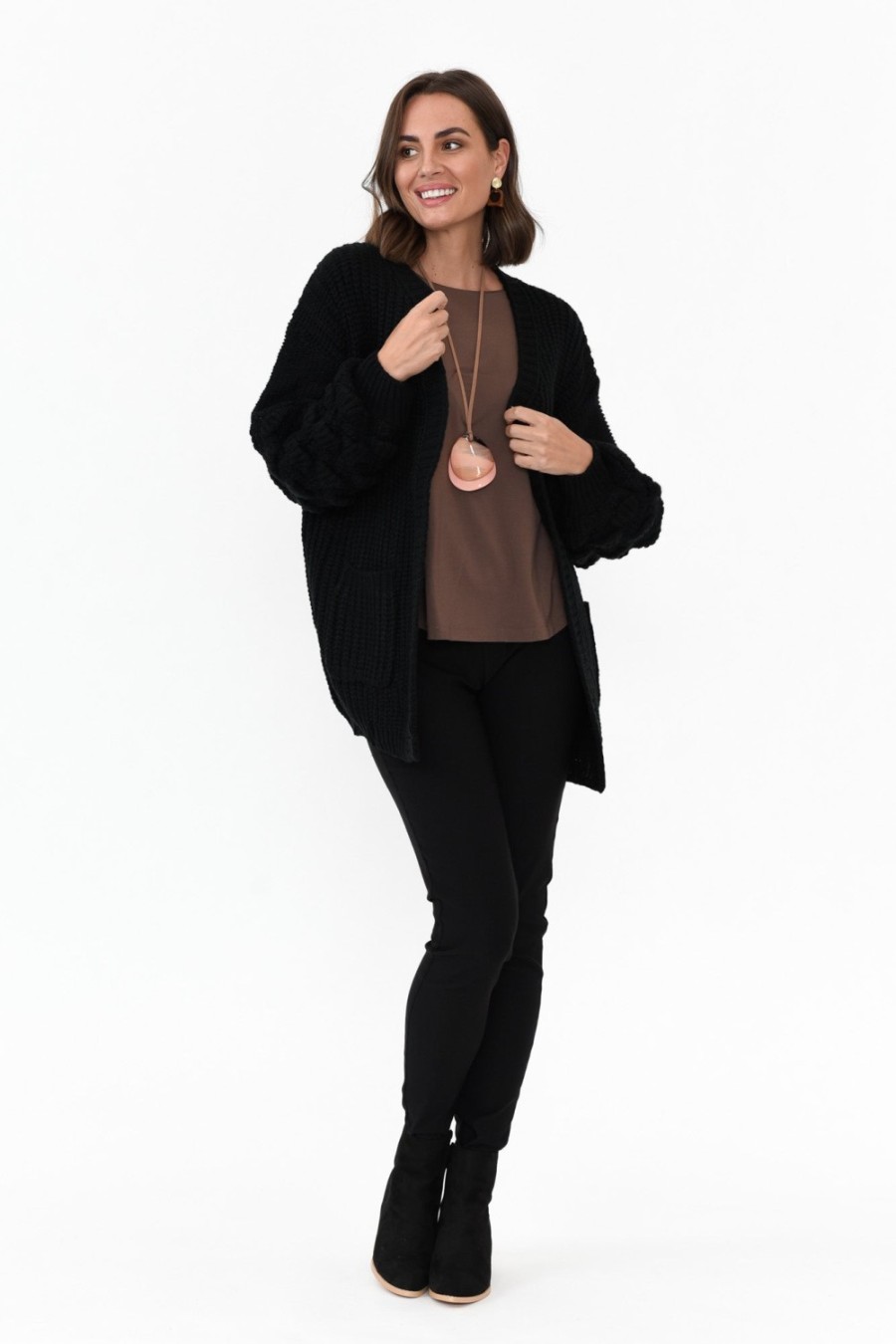 Clothing Willow Tree Knitwear | Malone Black Knit Cardigan