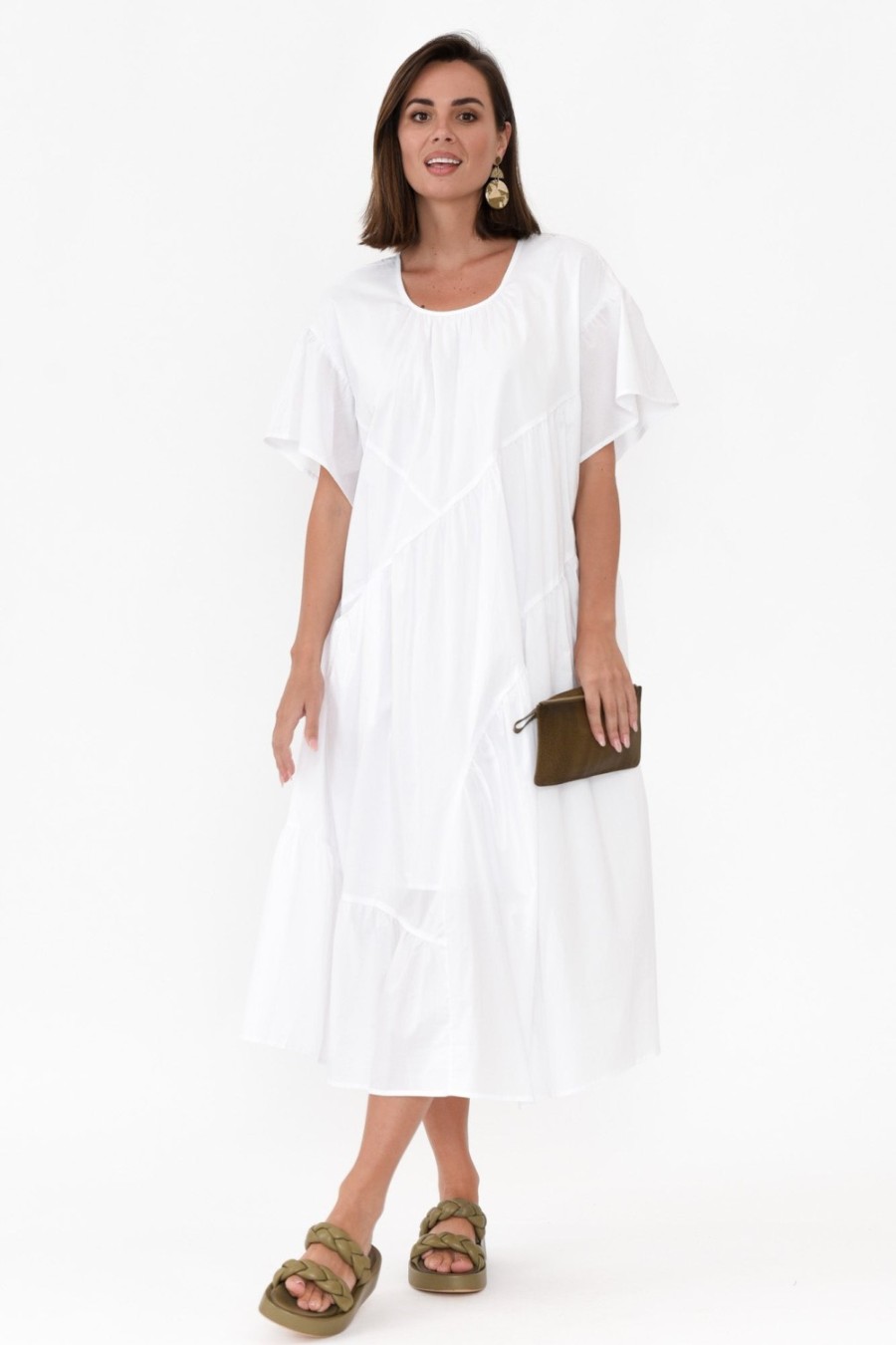 Clothing Tirelli Cotton Dresses | Alena White Angle Tier Cotton Dress