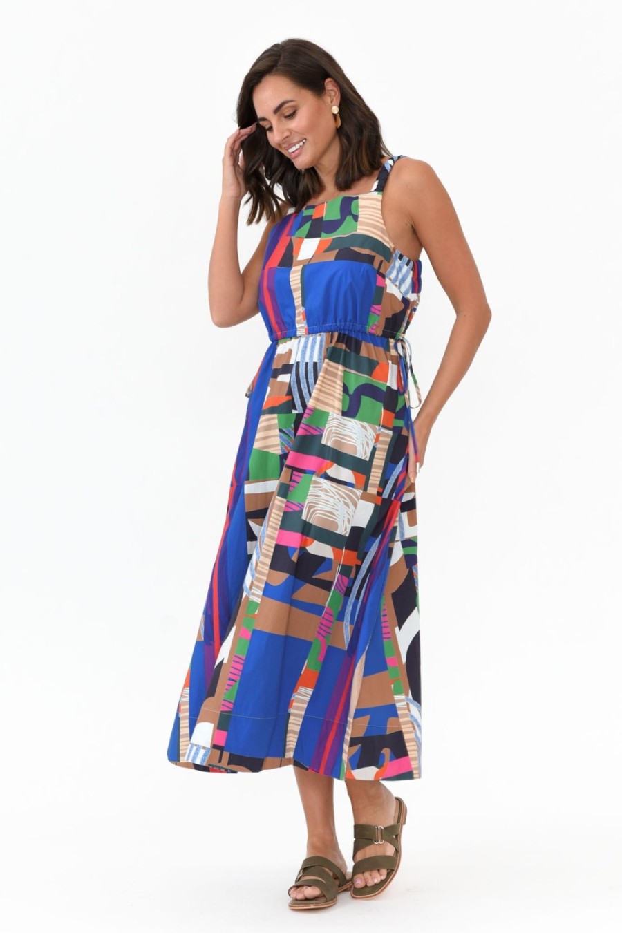 Clothing Wear Colour Cotton Dresses | Waldon Blue Abstract Cotton Dress