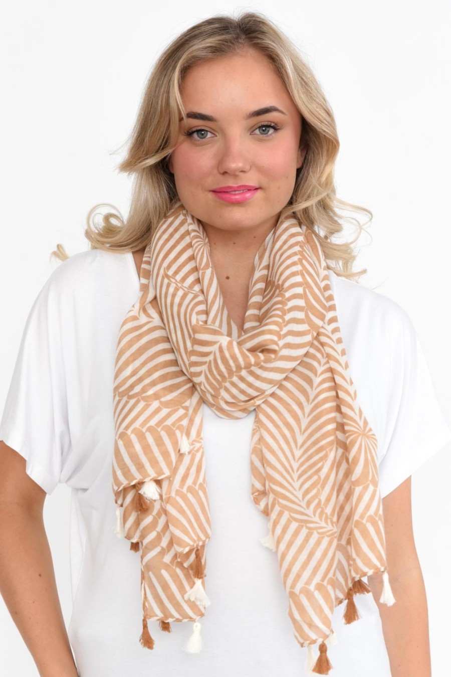 Clothing Enhance Scarves | Alize Tan Geometric Scarf