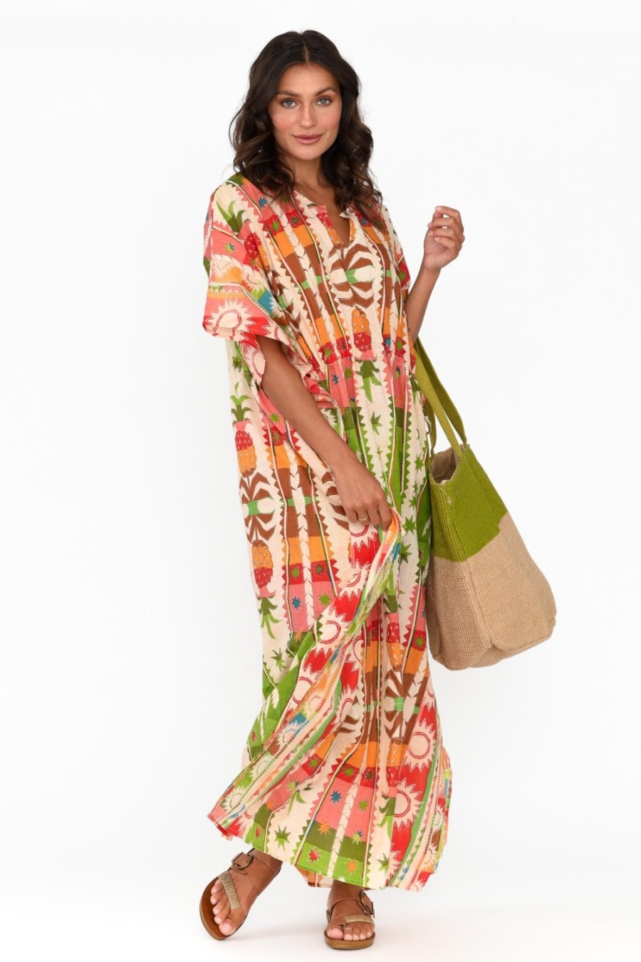 Clothing Holiday Maxi Dresses | Chico Tropical Cotton Drawstring Kaftan