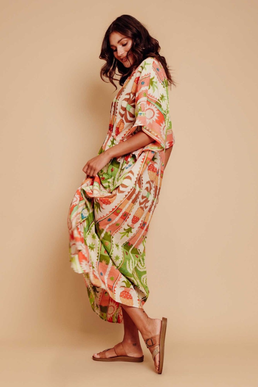 Clothing Holiday Maxi Dresses | Chico Tropical Cotton Drawstring Kaftan