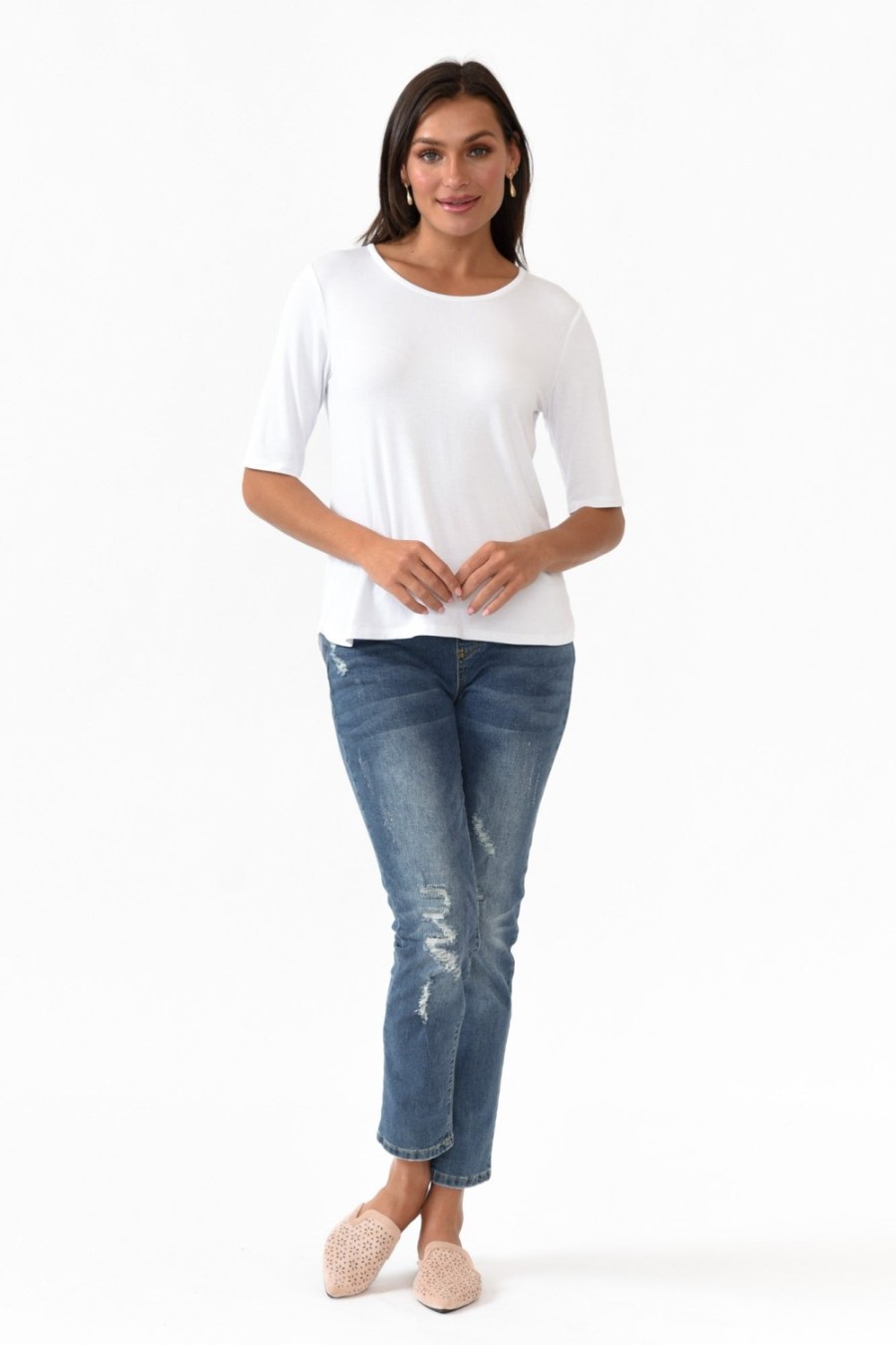 Clothing Bamboo Body Sleeved Tops | Sophie White Bamboo Top