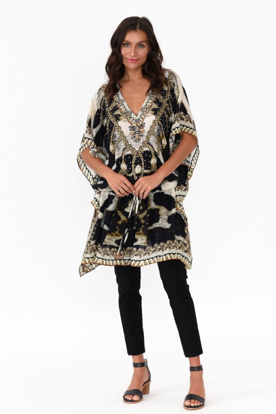 Clothing Fashion Spectrum Above Knee Dresses | Cougar Brown Drawstring Silk Kaftan