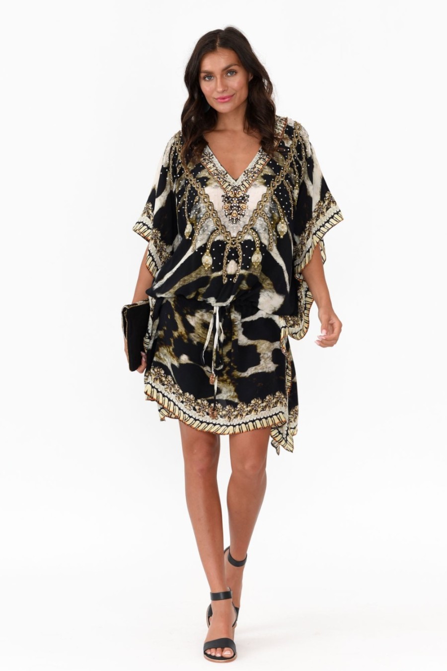 Clothing Fashion Spectrum Above Knee Dresses | Cougar Brown Drawstring Silk Kaftan