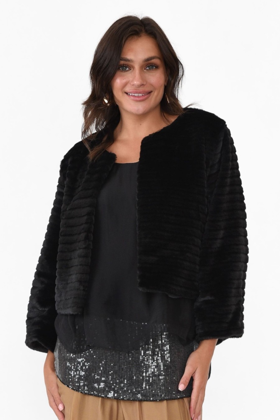 Clothing La Strada Jackets | Jude Black Faux Fur Jacket