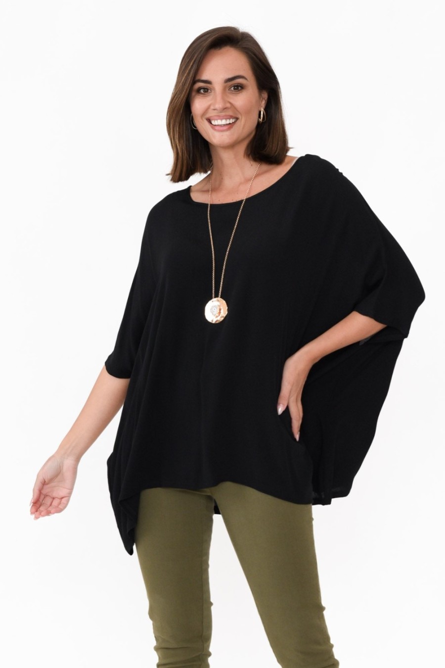 Clothing Slate the Label Sleeved Tops | Mali Black Drape Top