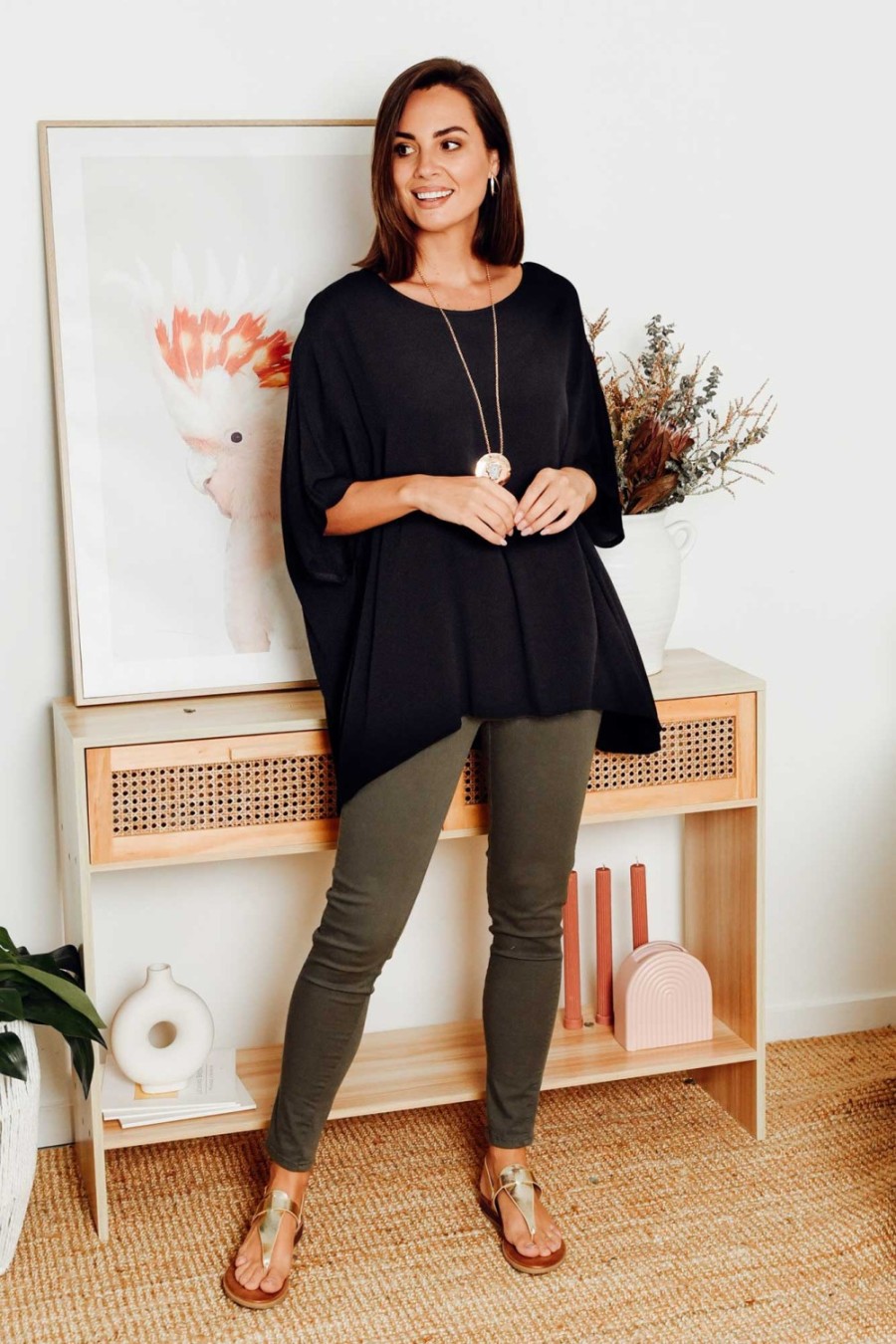 Clothing Slate the Label Sleeved Tops | Mali Black Drape Top