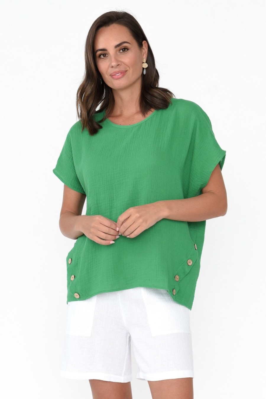 Clothing Threadz Cotton Tops | Byron Green Cotton Button Top