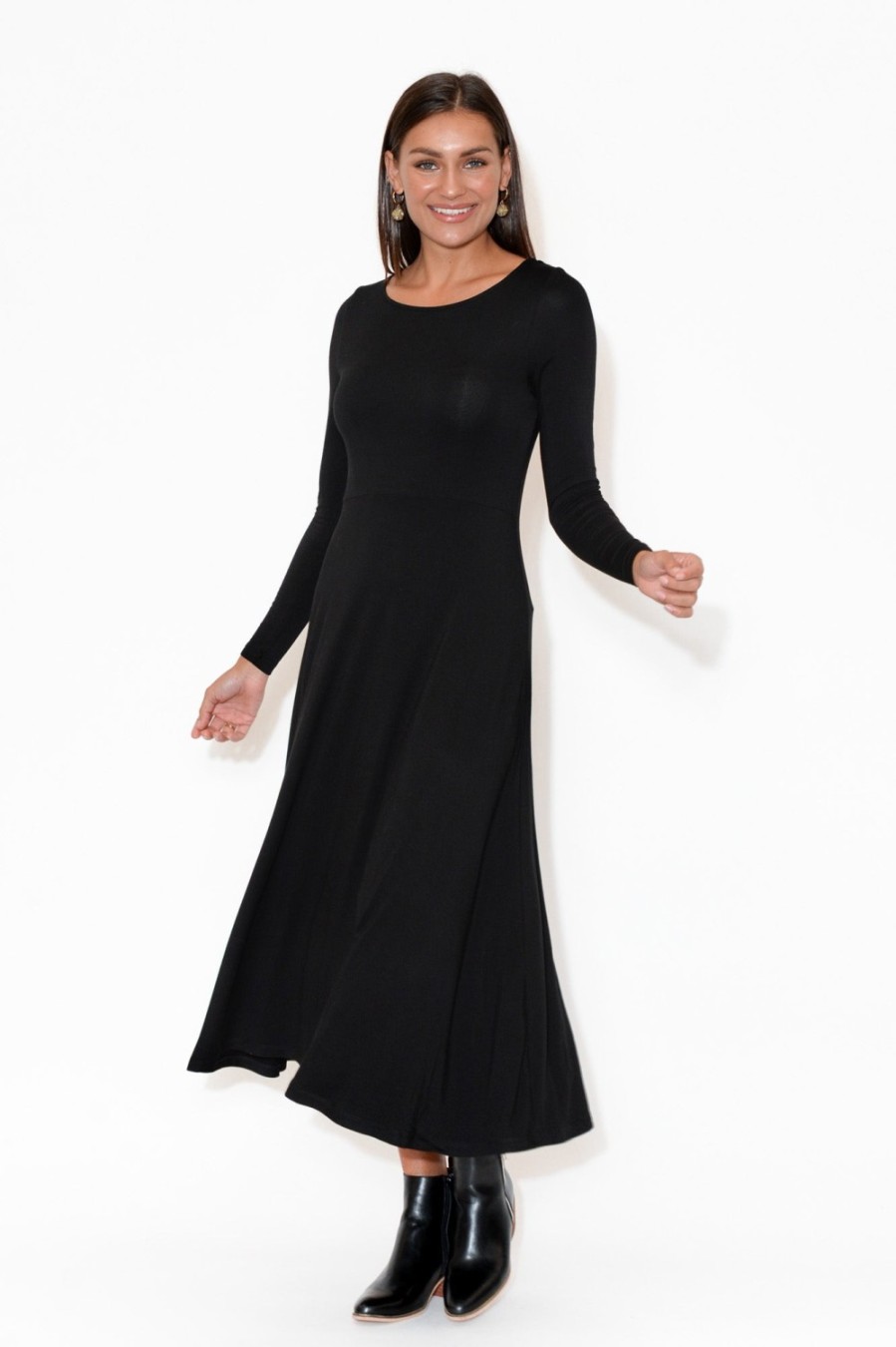 Clothing Bamboo Body Bamboo Dresses | Olivia Black Bamboo Sleeved Dress