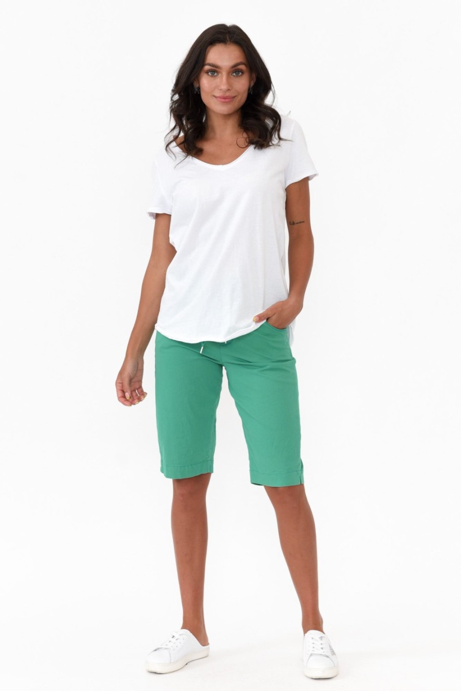 Clothing Cafe Latte Shorts | Cara Green Cotton Drawstring Shorts