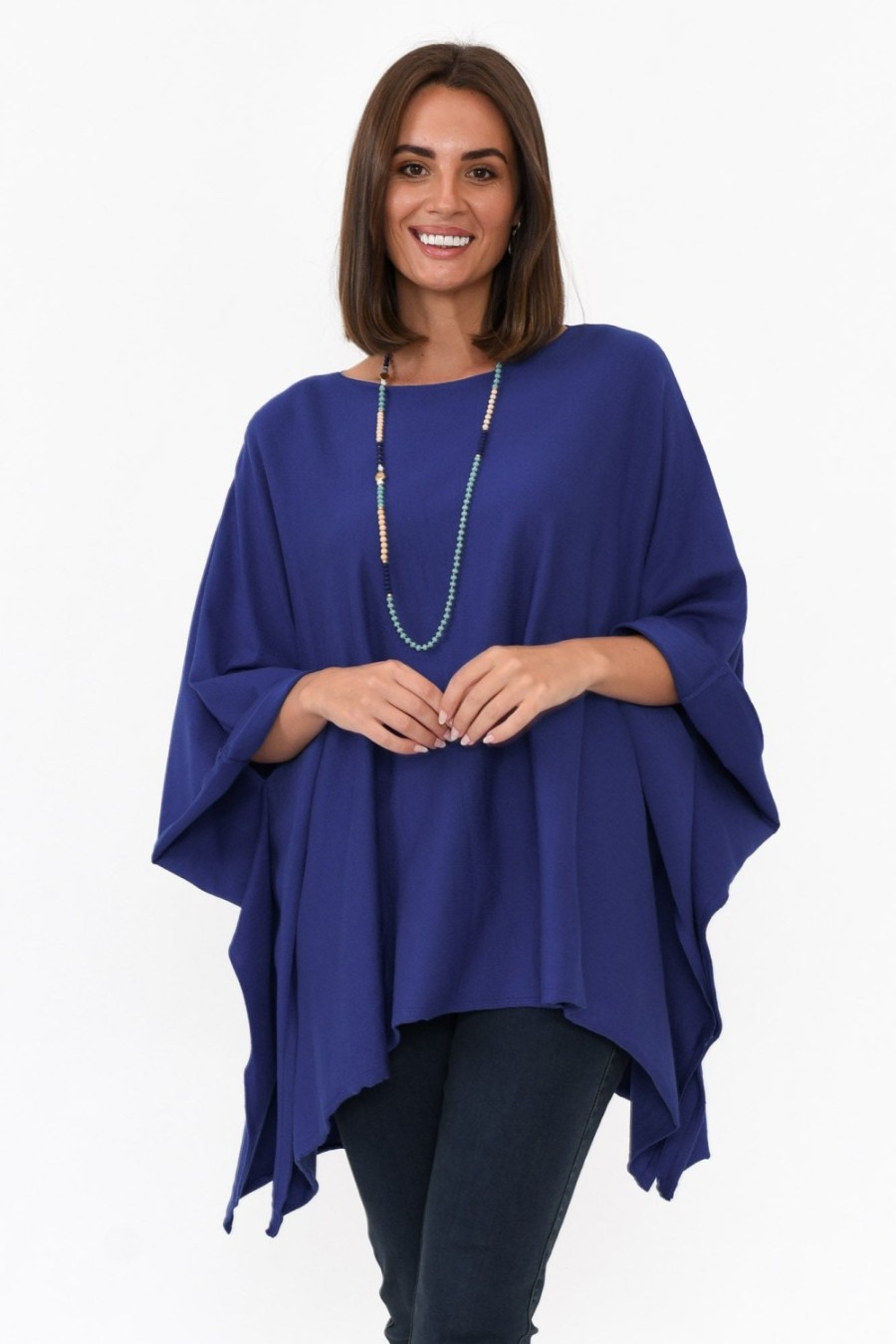 Clothing Willow Tree Ponchos | Timothy Cobalt Cotton Stretch Poncho