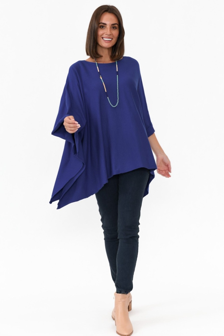 Clothing Willow Tree Ponchos | Timothy Cobalt Cotton Stretch Poncho