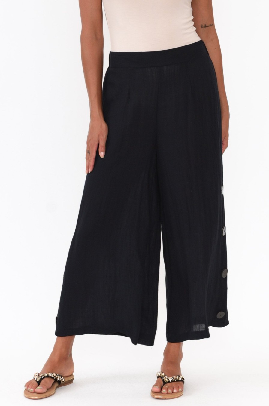 Clothing Willow Tree Pants | Nolan Black Linen Blend Button Pant