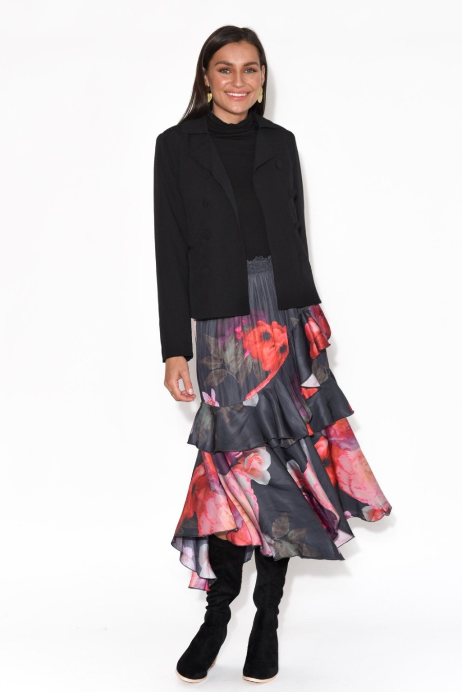 Clothing Fate Becker Skirts | Enough Navy Floral Ruffle Skirt