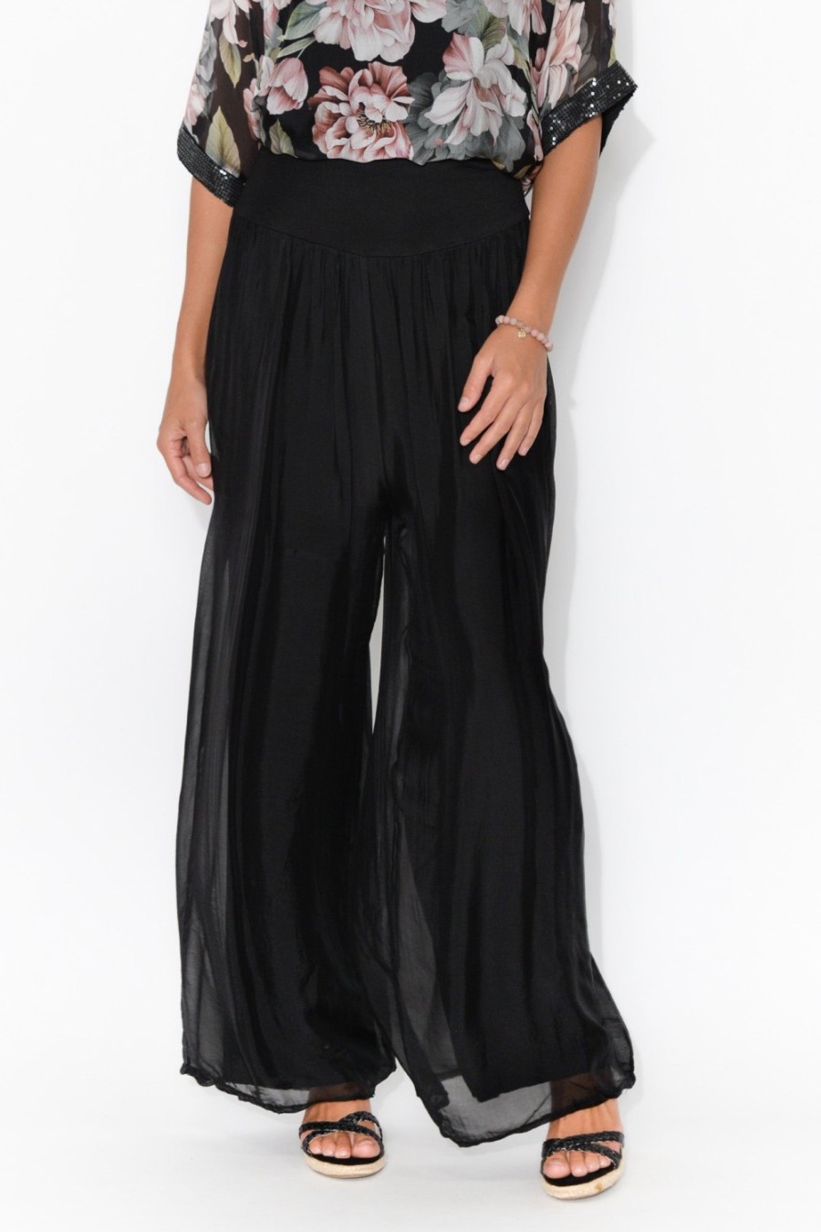 Clothing La Strada Pants | Laurier Black Silk Wide Leg Pant