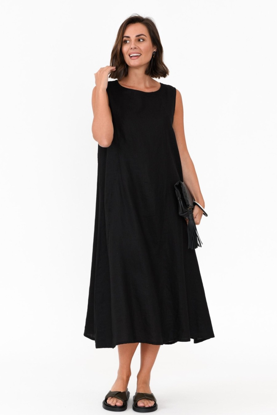 Clothing Tirelli Linen Dresses | Brielle Black Linen Dress