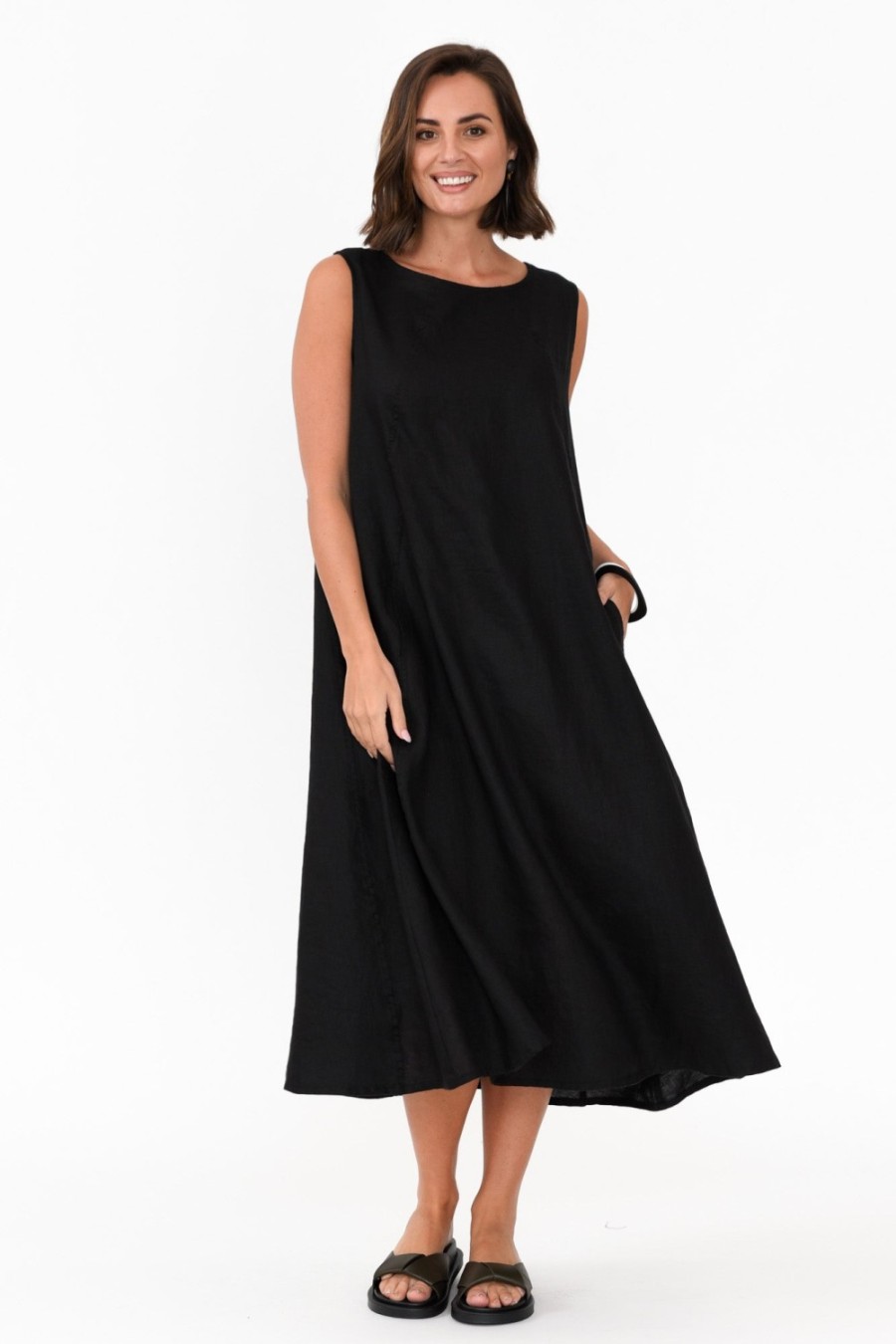 Clothing Tirelli Linen Dresses | Brielle Black Linen Dress