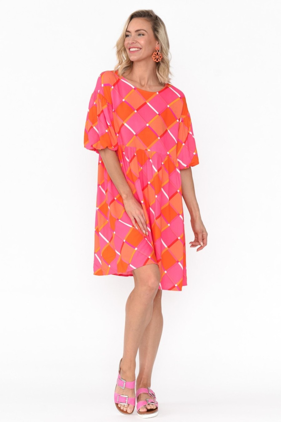 Clothing Label Of Love Above Knee Dresses | Kylo Pink Geometric Dress