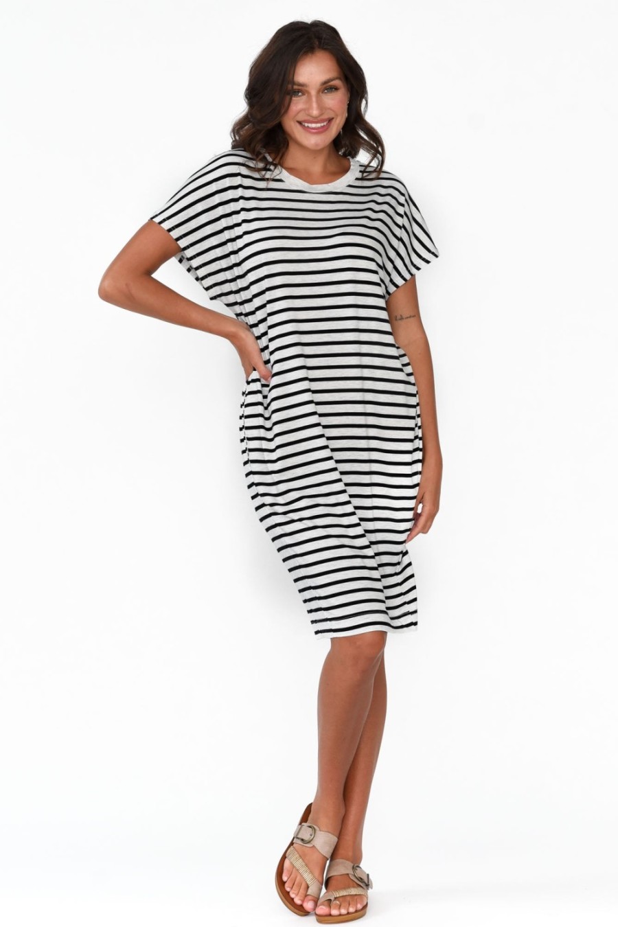 Clothing Lou Lou Bamboo Dresses | Nicks Grey Stripe Bamboo Tee Dress