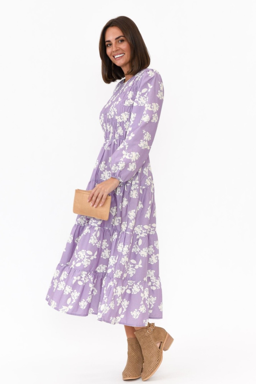 Clothing Dear Sutton Cotton Dresses | Fallon Lilac Floral Cotton Poplin Dress