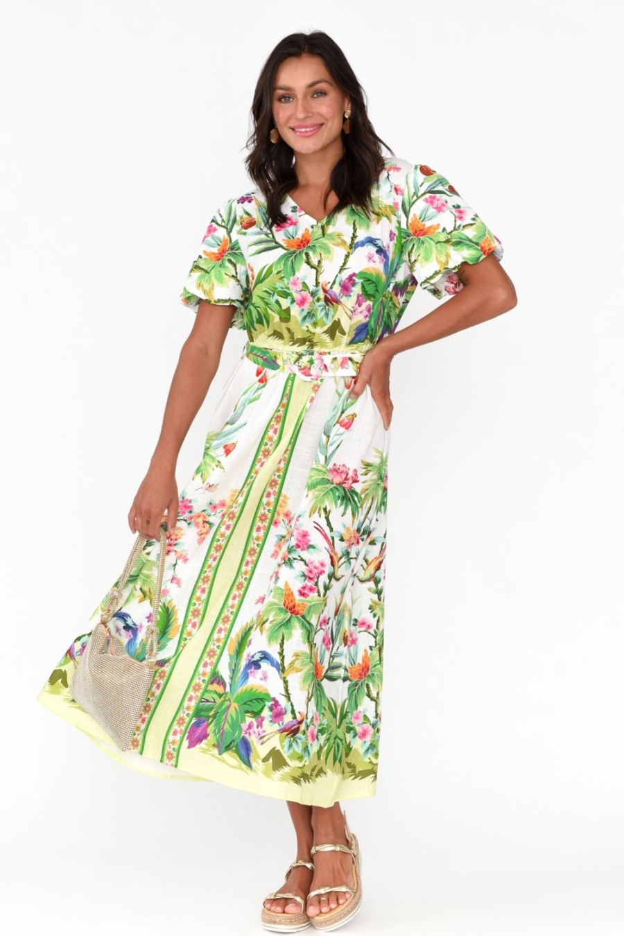 Clothing Hammock u0026 Vine Cotton Dresses | Cobana Green Tropical Cotton Belted Dress