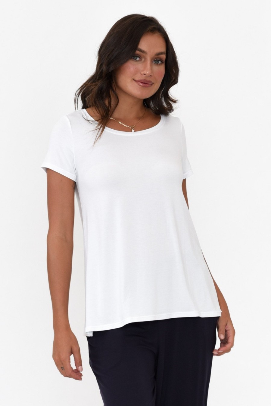 Clothing Tani Sleeved Tops | White Micro Modal Swing Tee