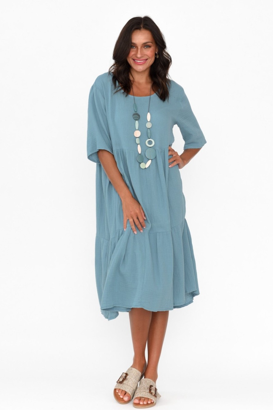 Clothing La Mode Cotton Dresses | Esmerelda Blue Cotton Tier Dress