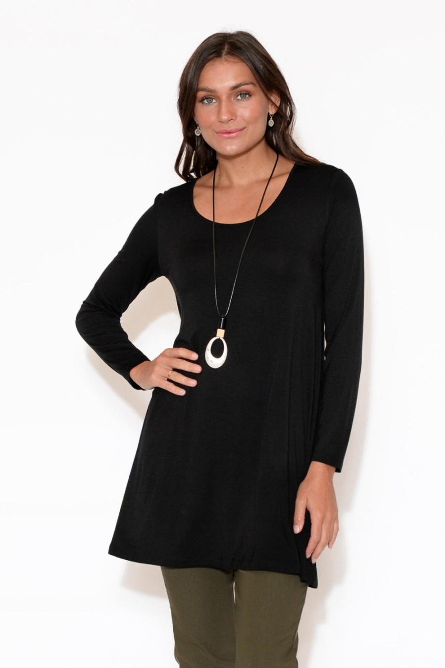 Clothing Bamboo Body Tunic Tops | Leanne Black Bamboo Tunic Top