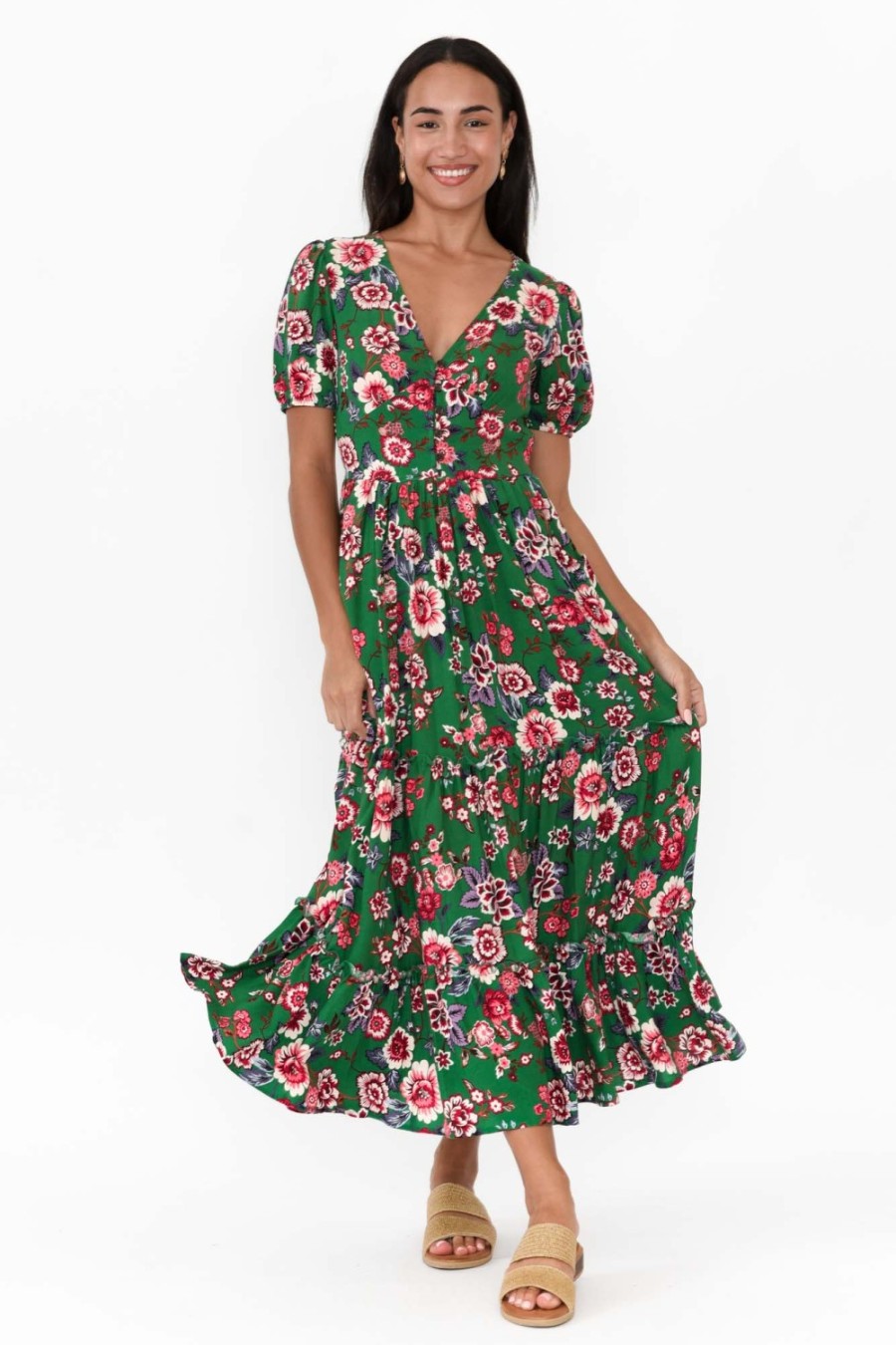 Clothing Isabella Boho Maxi Dresses | Joy Green Garden Midi Dress