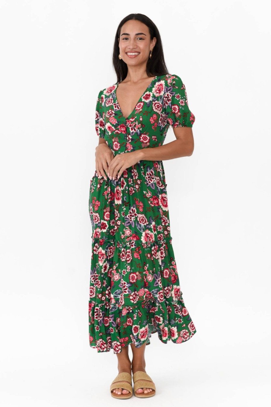 Clothing Isabella Boho Maxi Dresses | Joy Green Garden Midi Dress