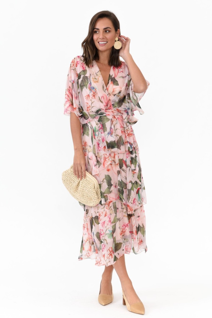 Clothing L'amore Midi Dresses | Zula Blush Garden Layer Dress