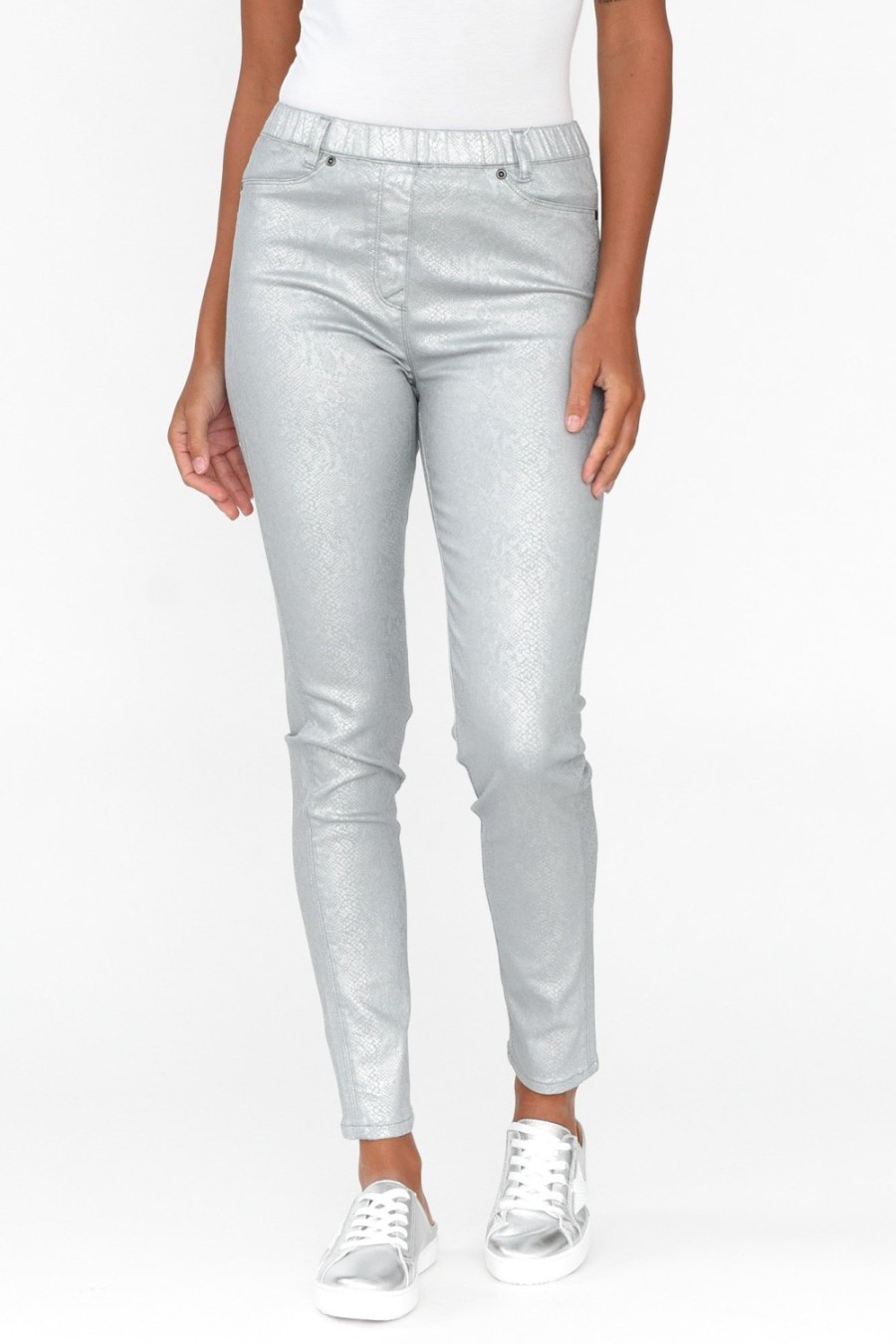 Clothing Cafe Latte Pants | Bonita Silver Animal Foil Stretch Pant