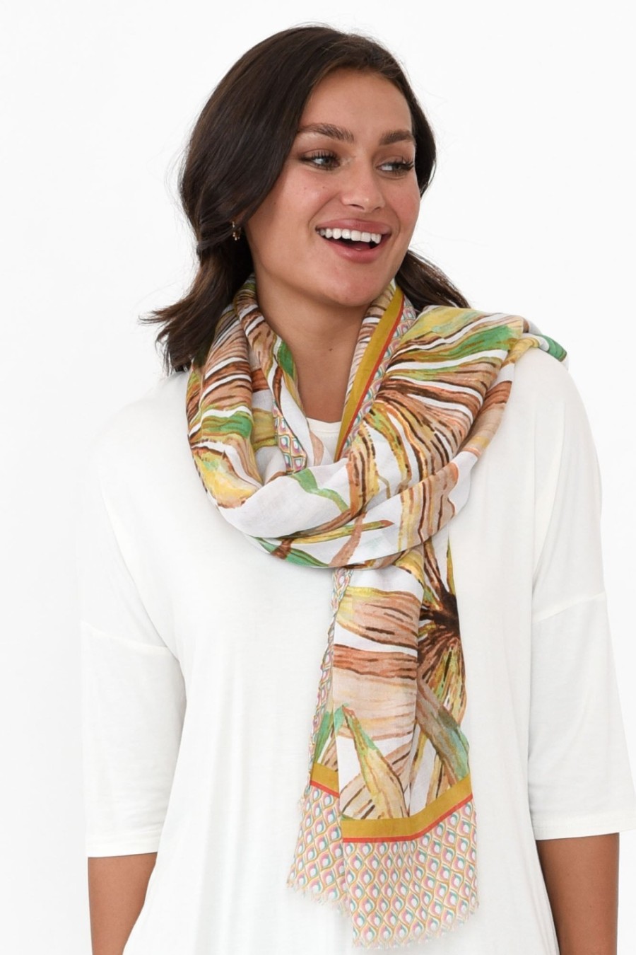 Clothing Enhance Scarves | Morgan Green Leaf Scarf