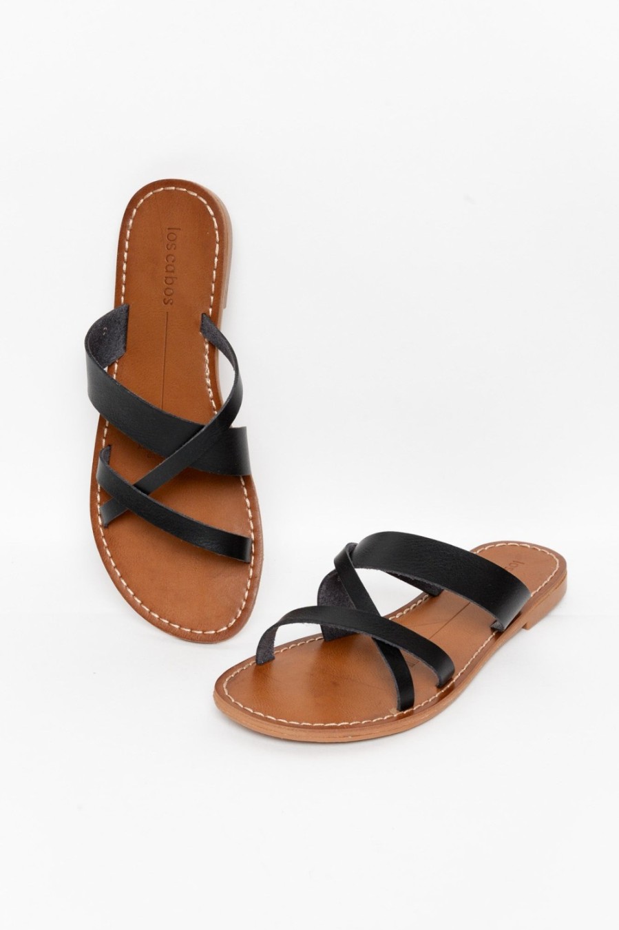 Shoes Los Cabos Slides | Mans Black Cross Over Strappy Slide